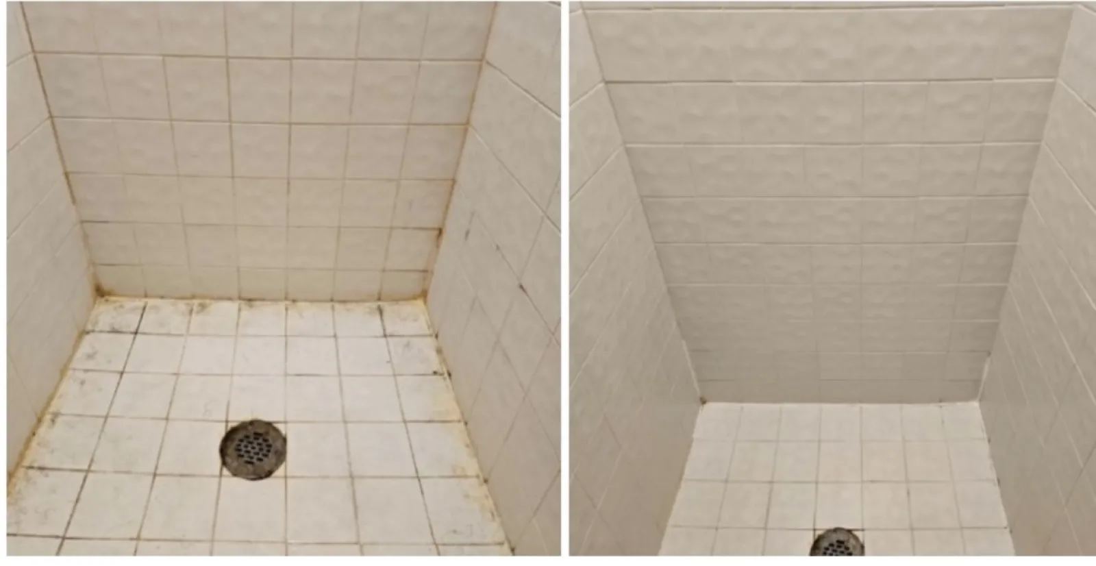 a room with a tile floor and a hole in the wall