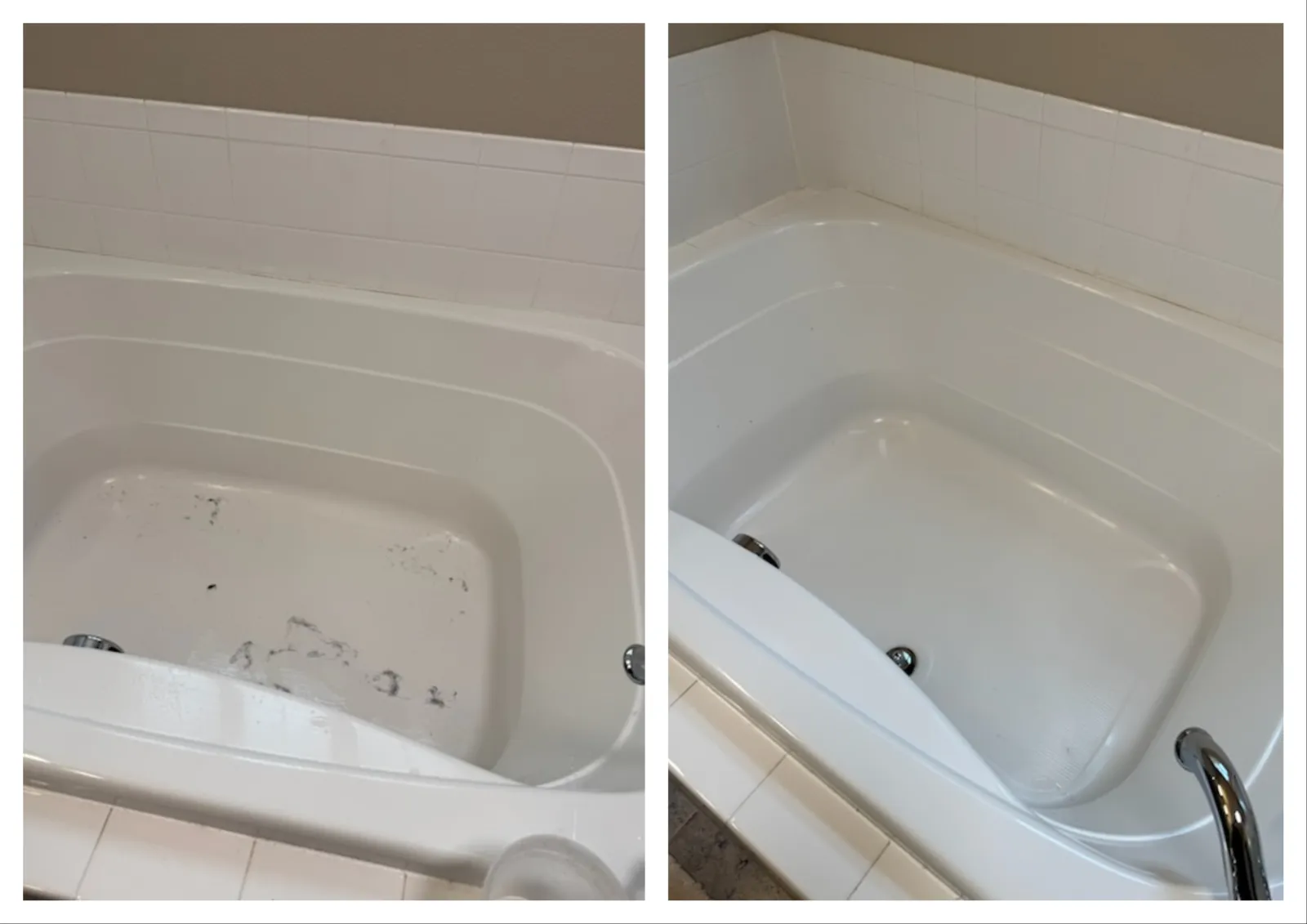 Side-by-side comparison of bathtub before and after cleaning MaidPro Littleton