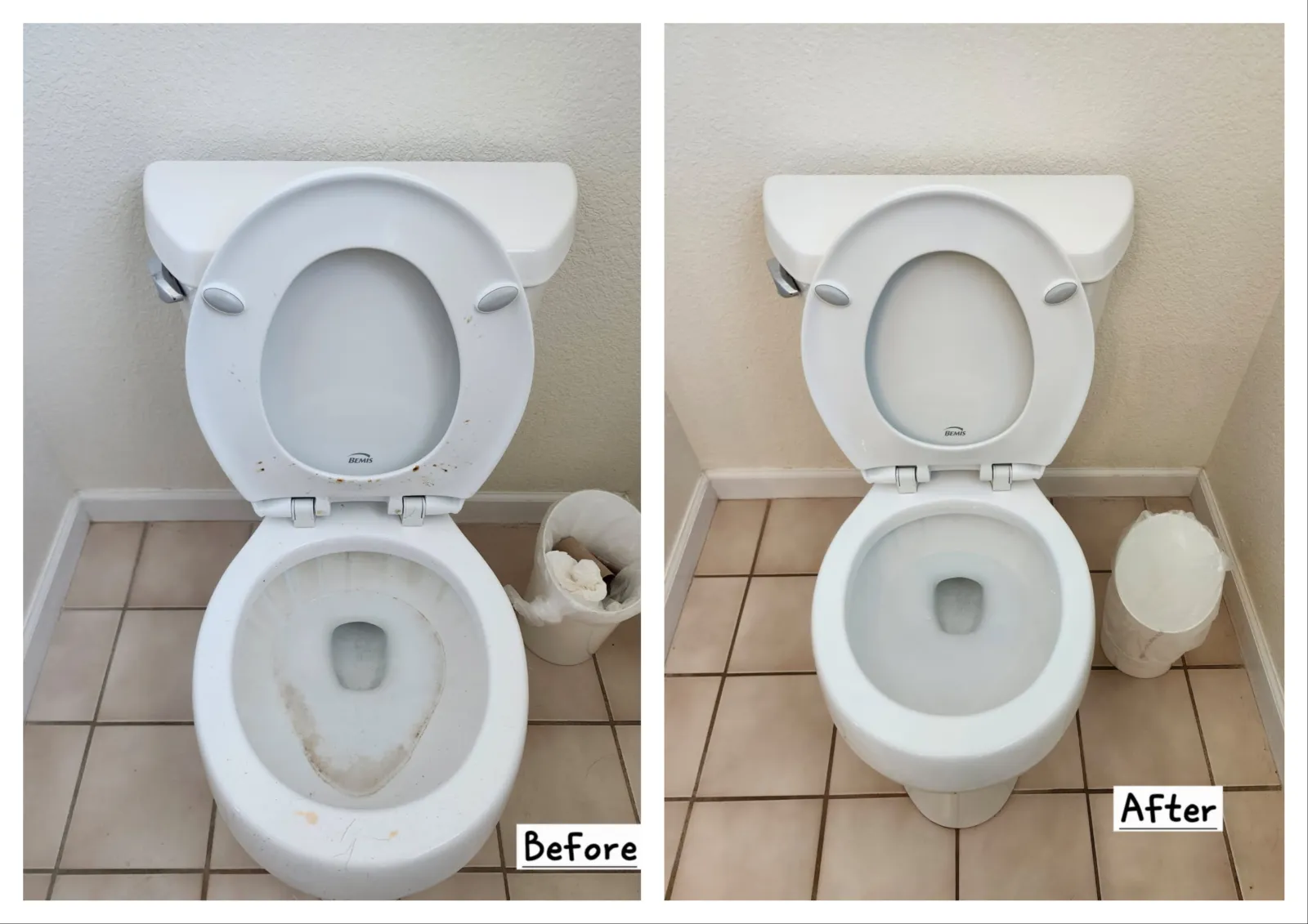 before and after photos of a toilet cleaned by MaidPro Littleton