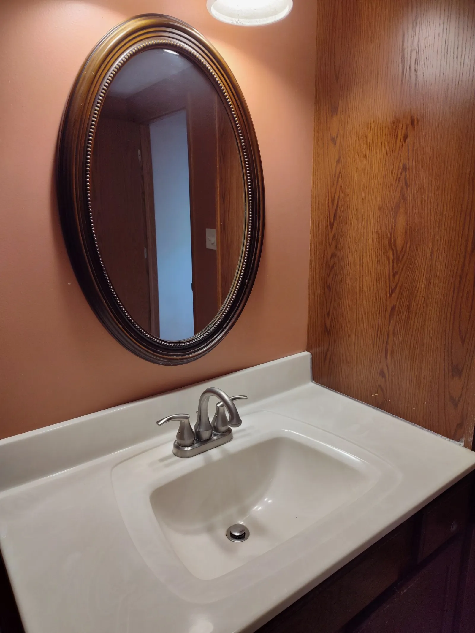 a bathroom sink with a mirror above it