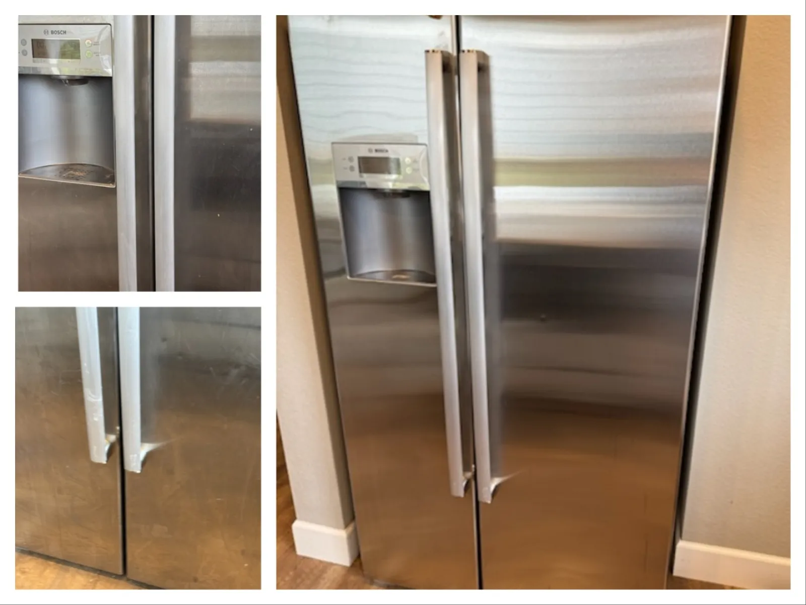 Stainless steel side-by-side refrigerator cleaned by MaidPro Denver