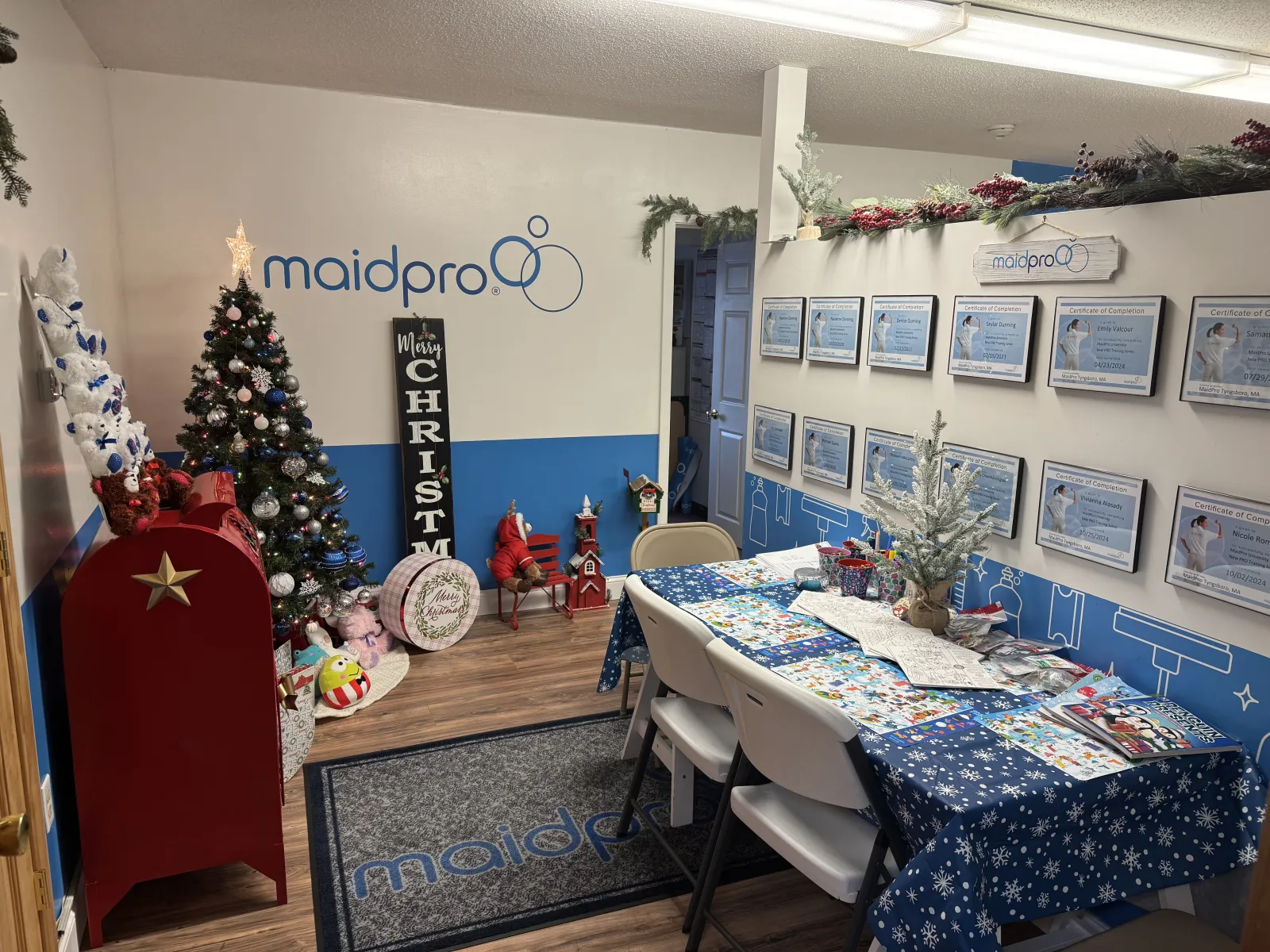 MaidPro Tyngsborough office decorated for Christmas 