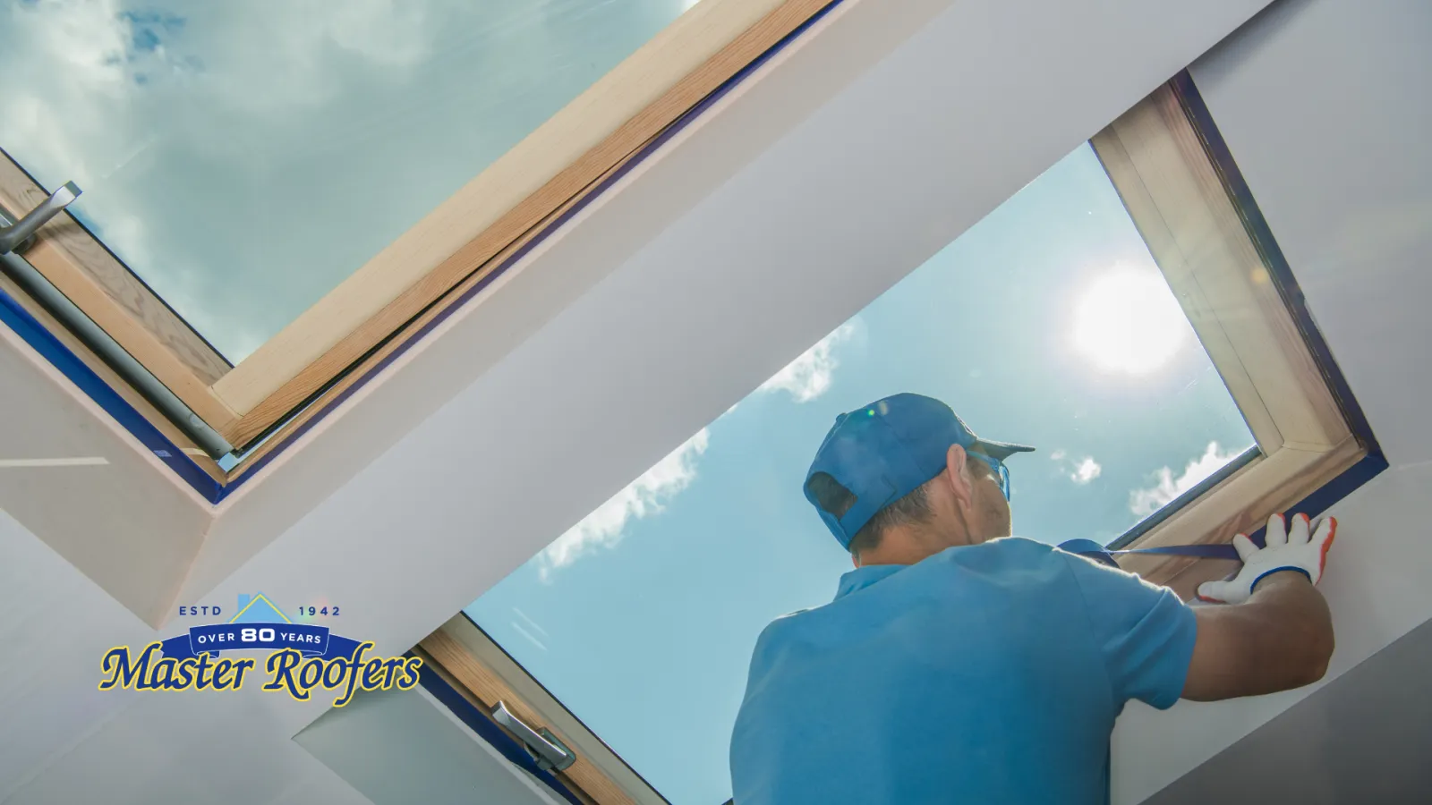 Worker fixing skylight 