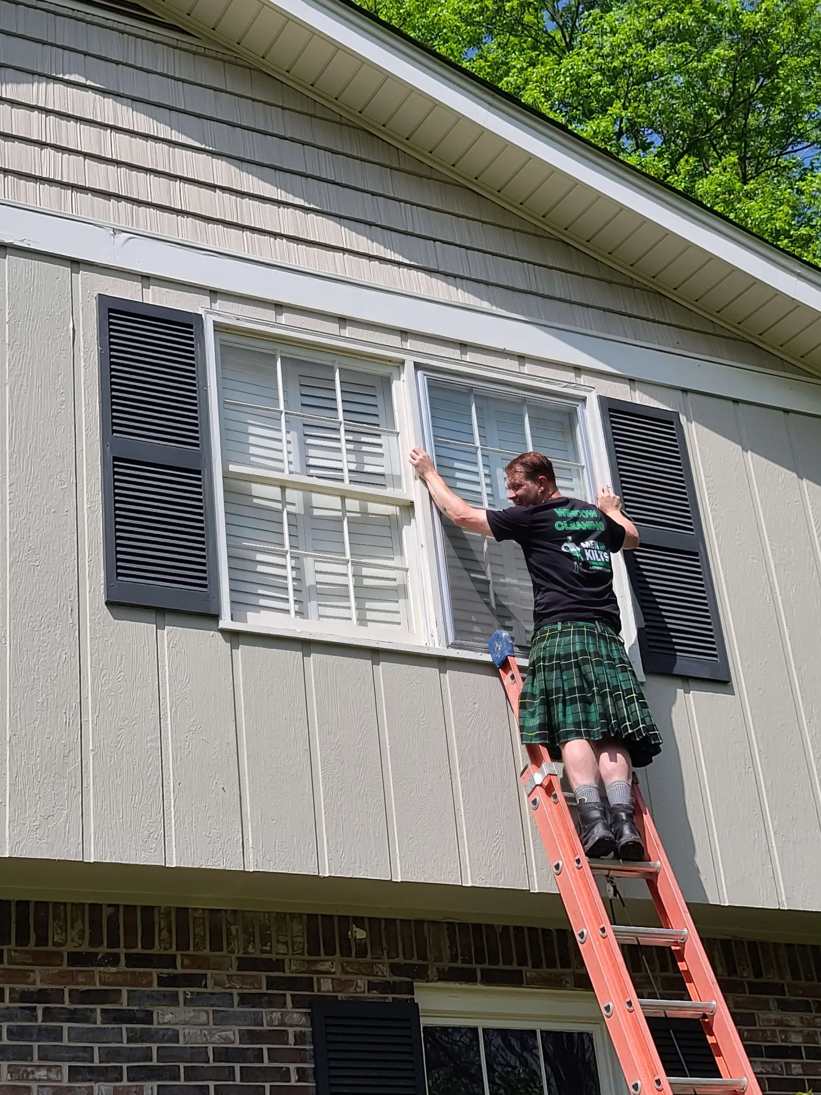 a person on a ladder on a house