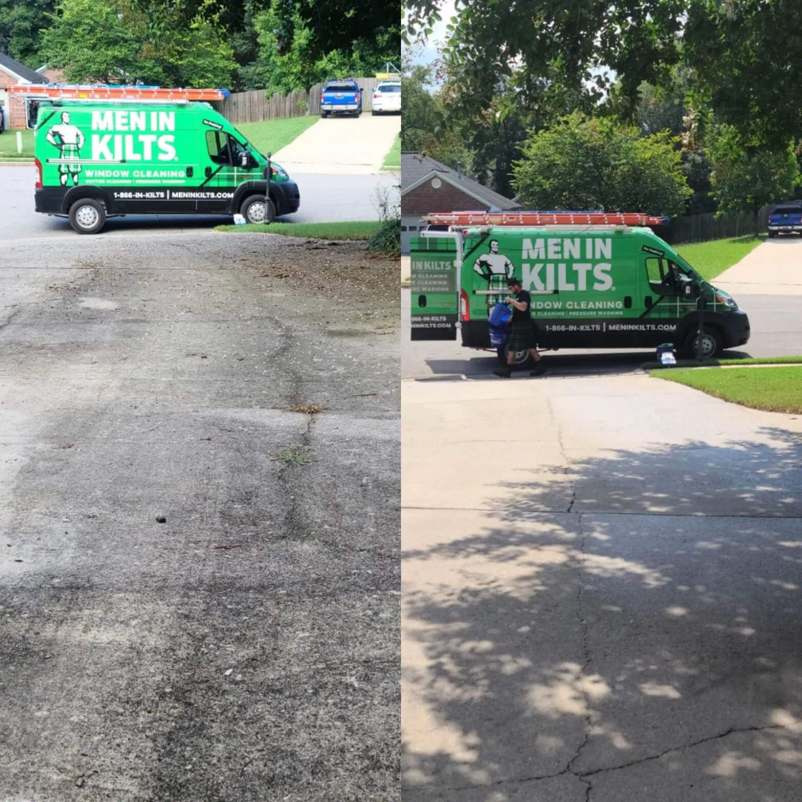 a person sitting on a sidewalk next to a green truck