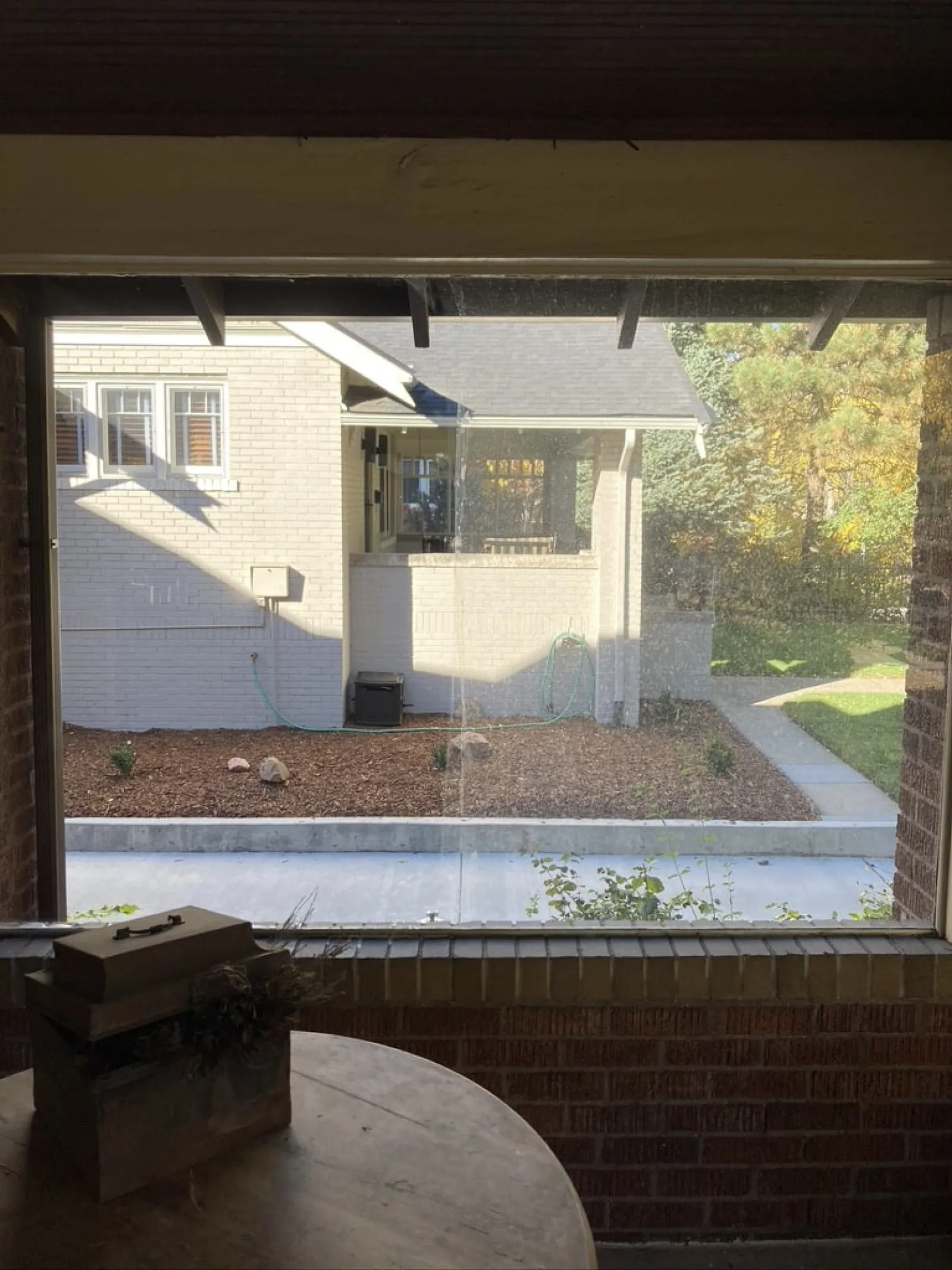 a house with a brick patio