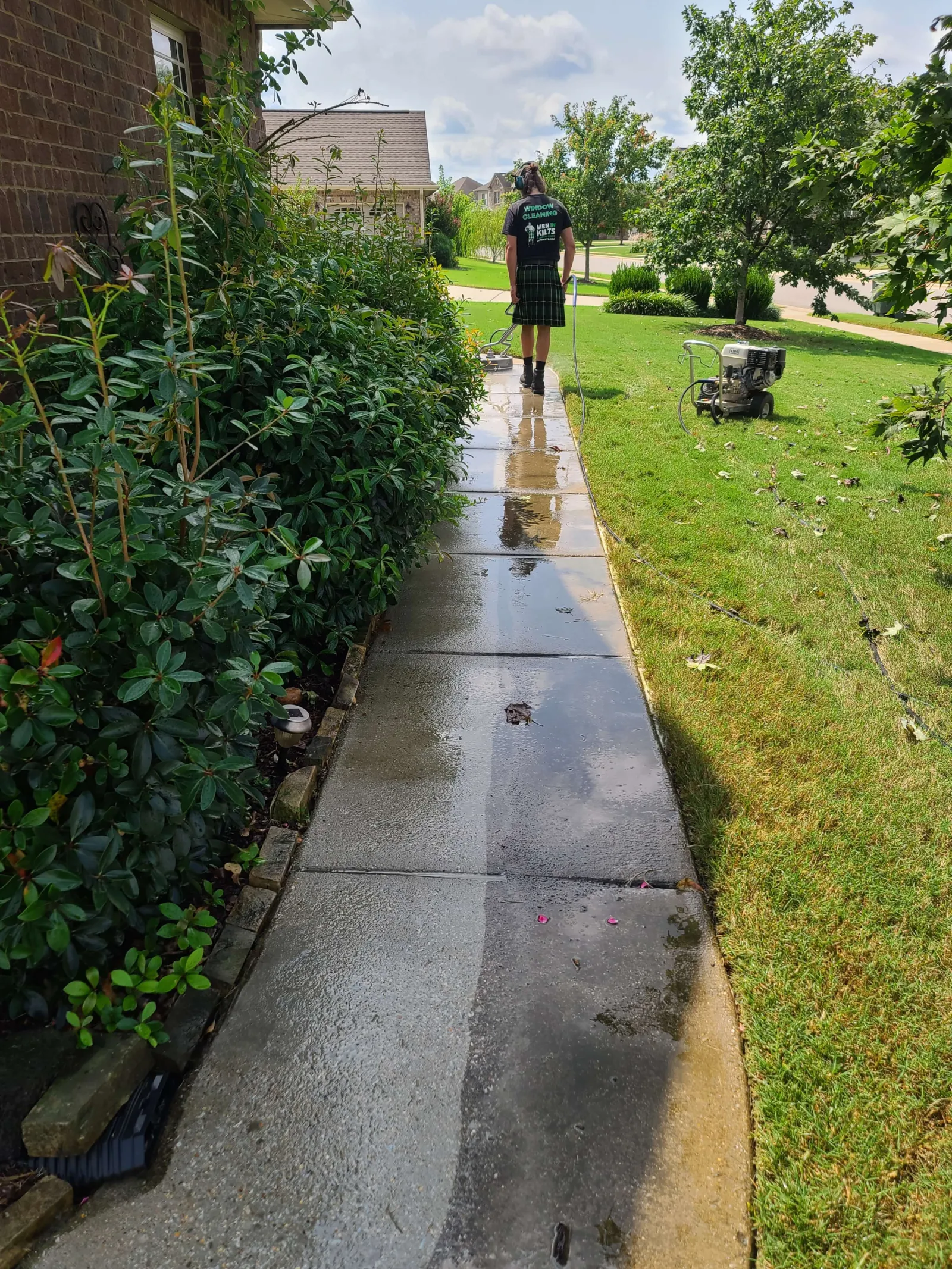 a person walking down a sidewalk