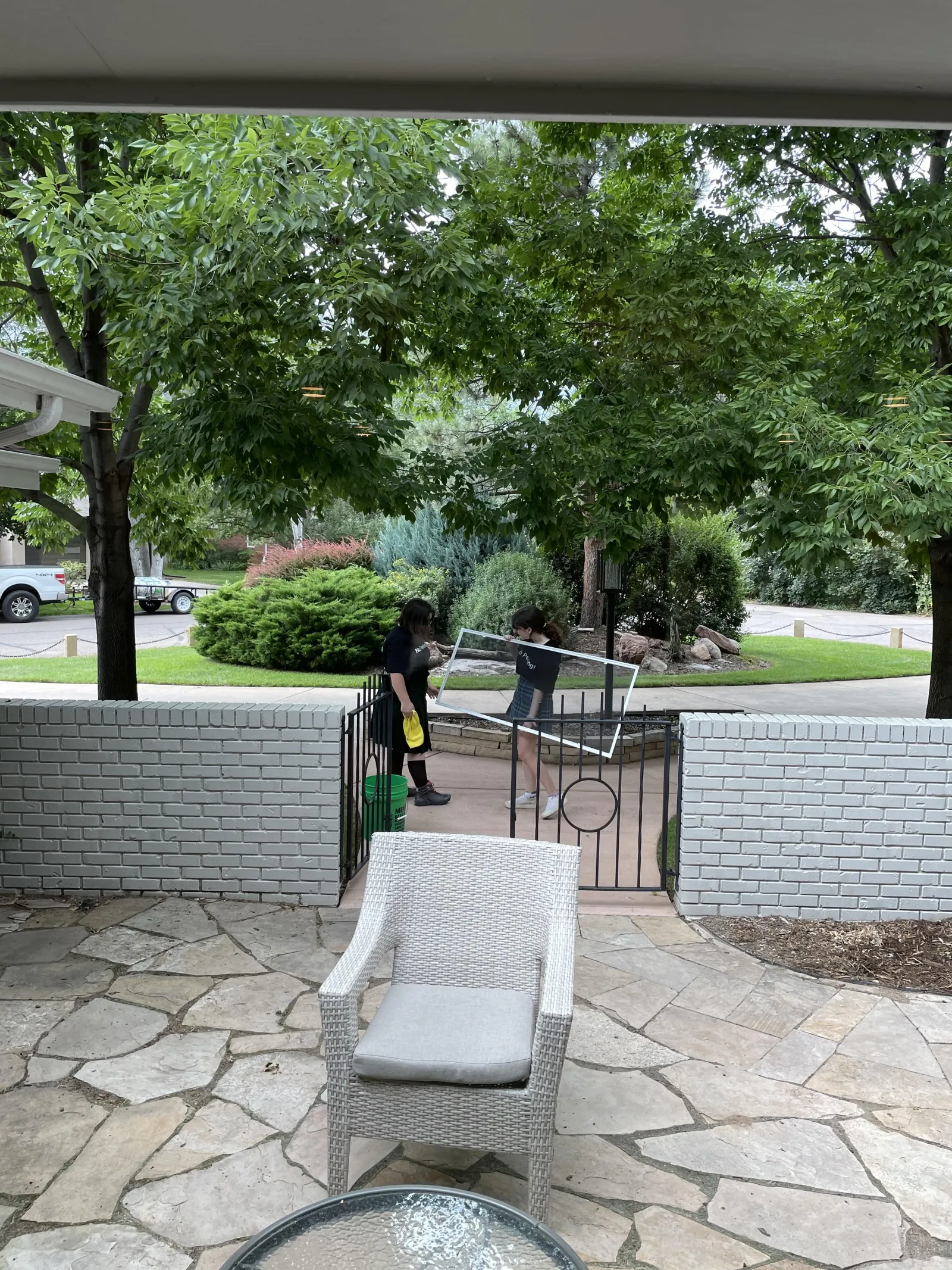 a person standing on a patio