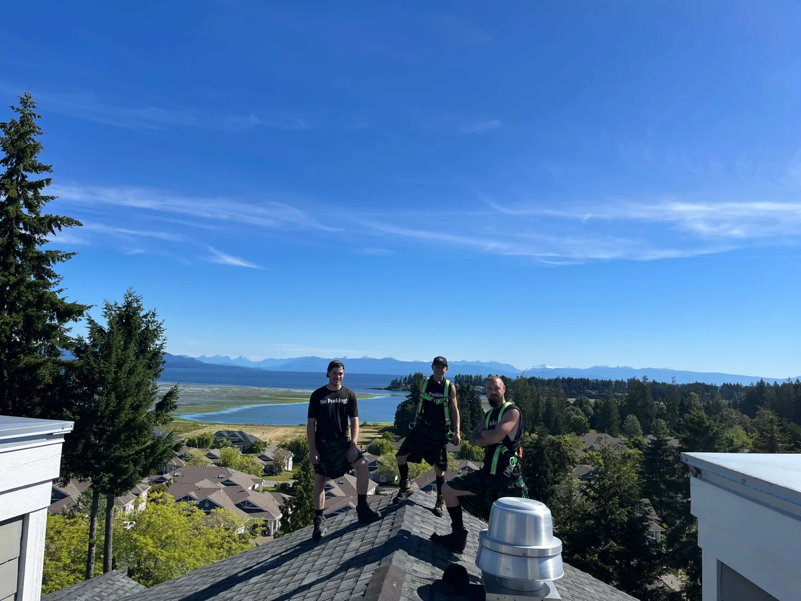 a group of people on a roof