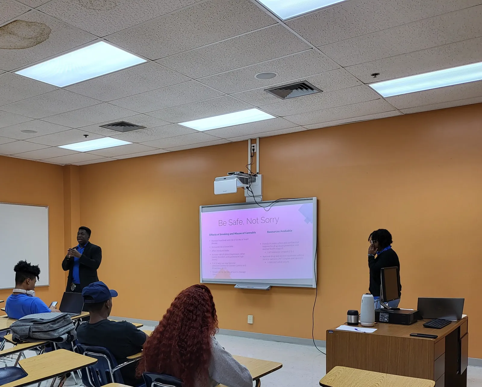 a group of people in a classroom