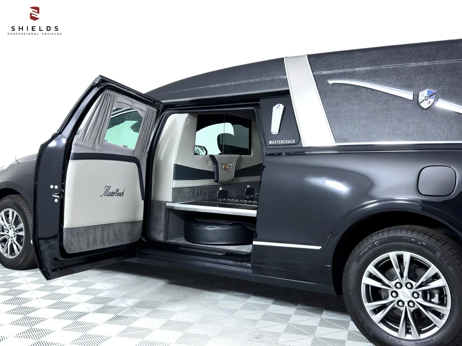 Luxurious hearse with an elegant interior and sleek design, showcasing premium craftsmanship.
