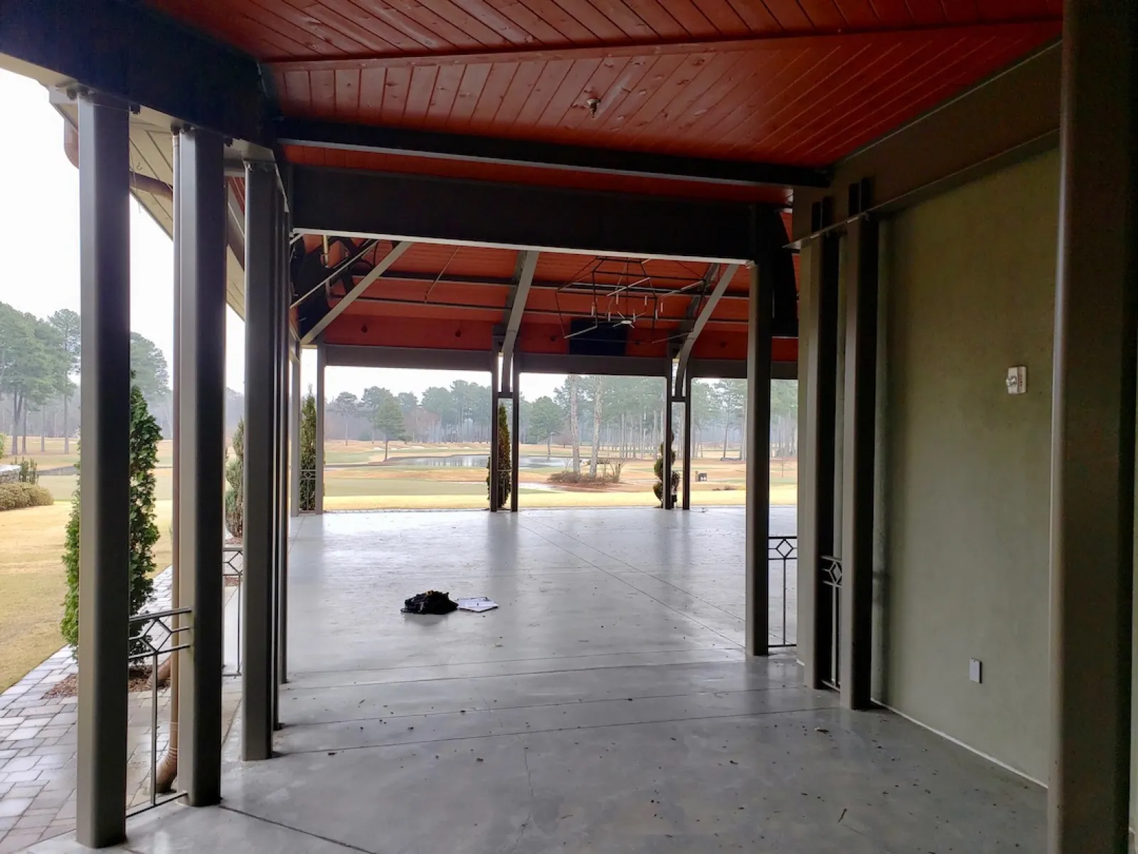 a building with a large glass door