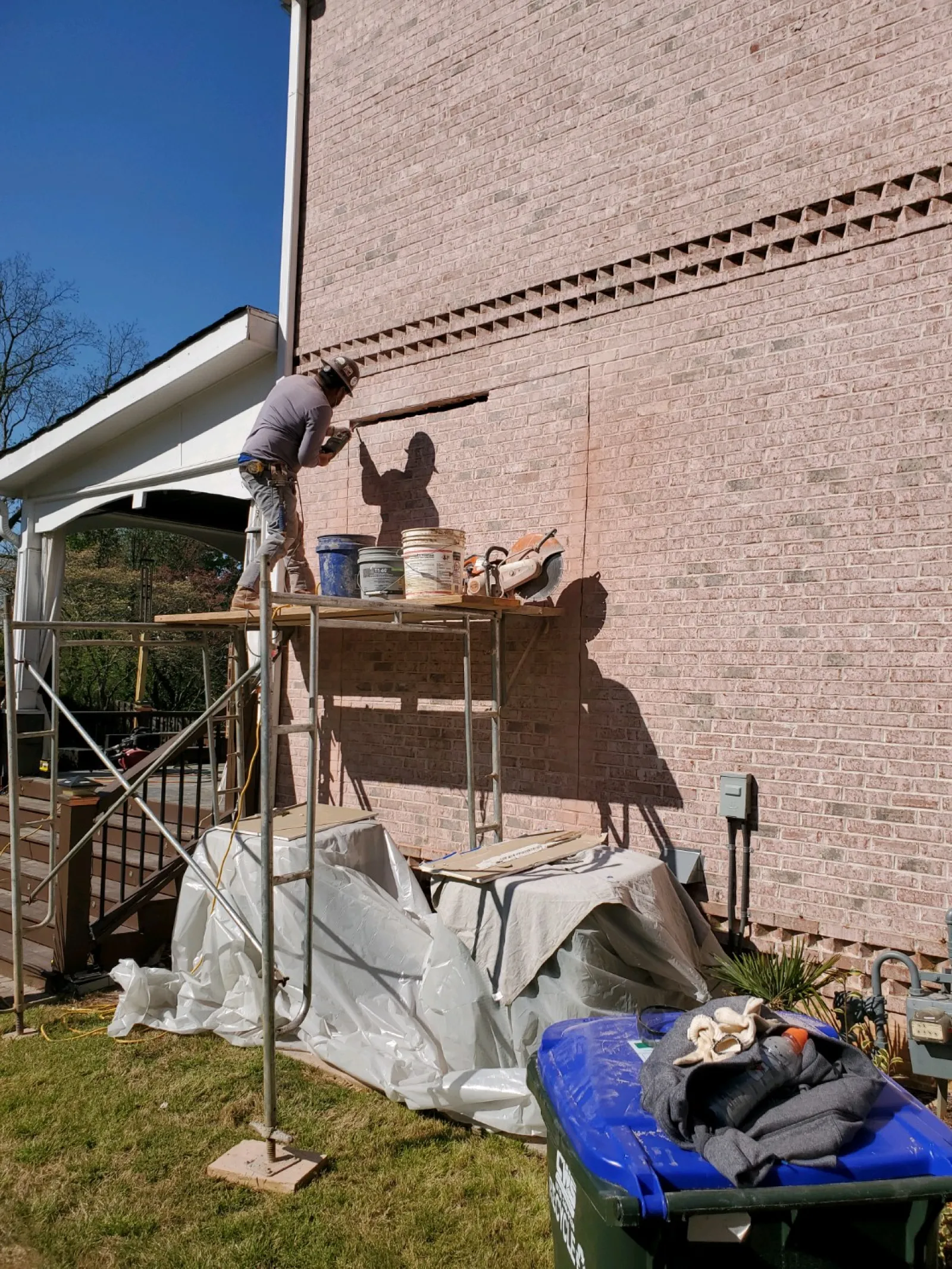 a person working on a building