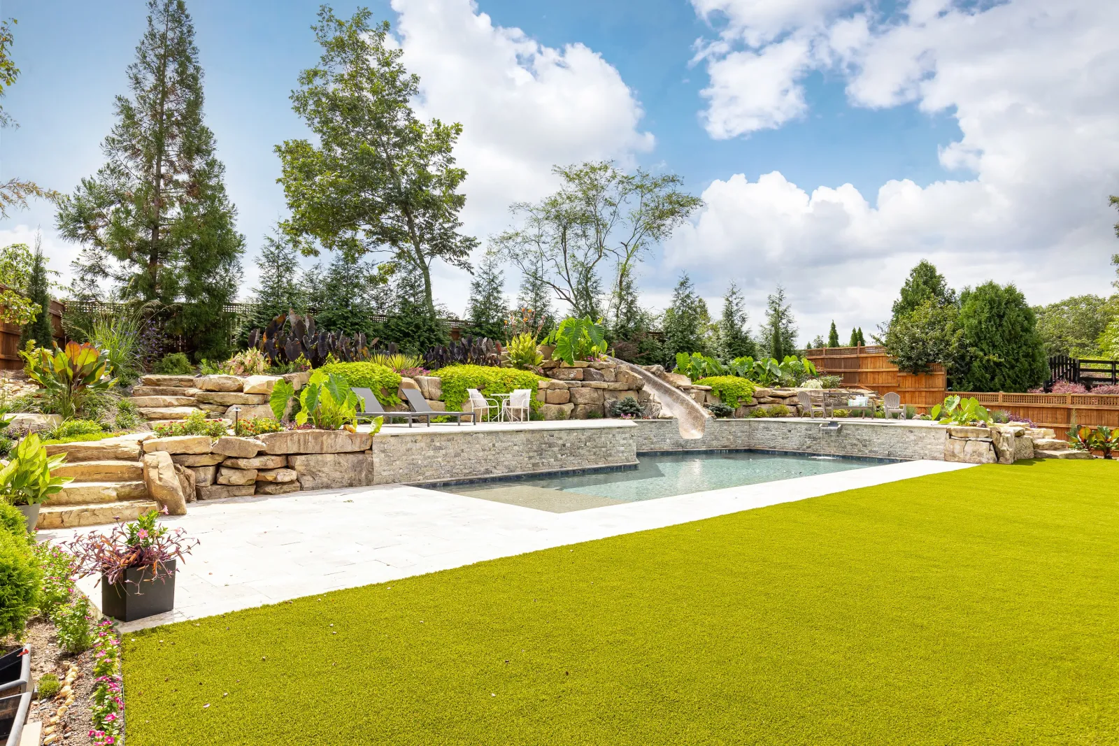 a pool in a backyard