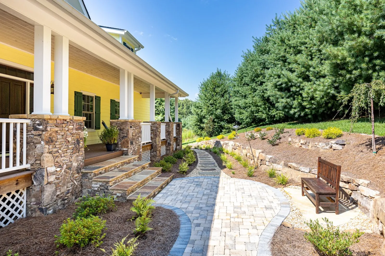 a house with a stone patio