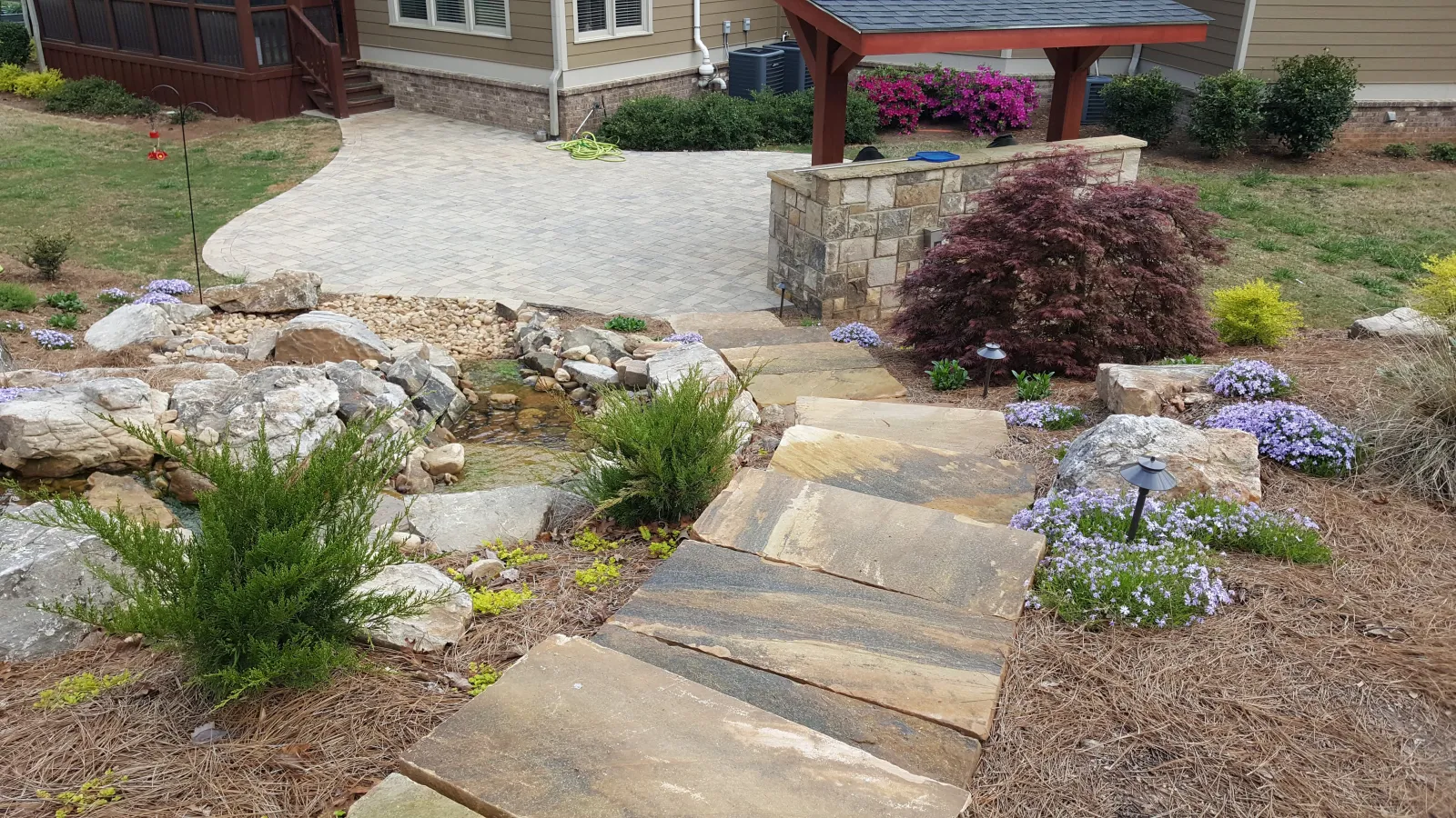 a small garden in a backyard