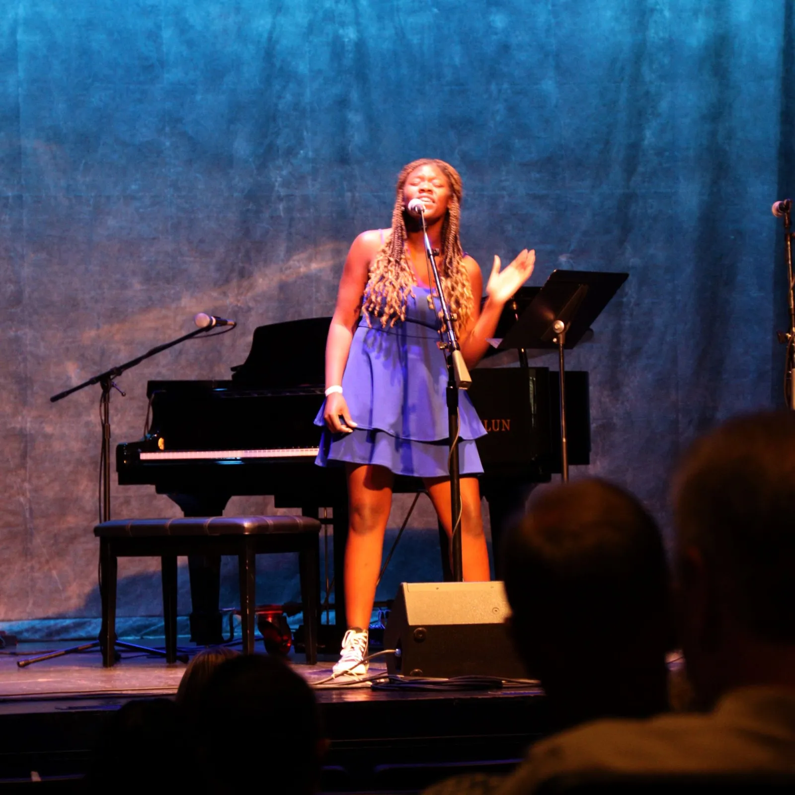 a person singing on a stage