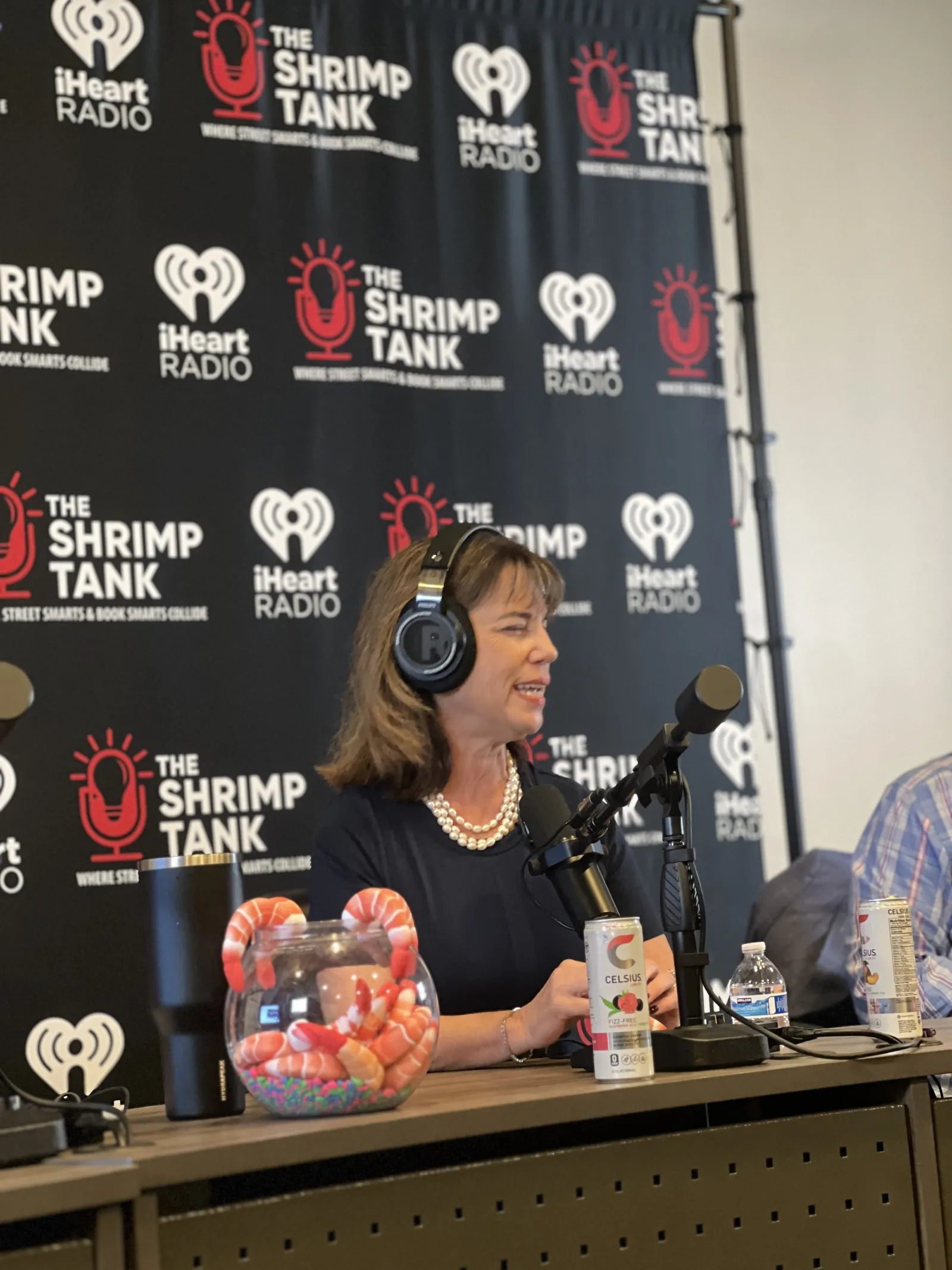 a person wearing headphones and sitting at a table with a microphone