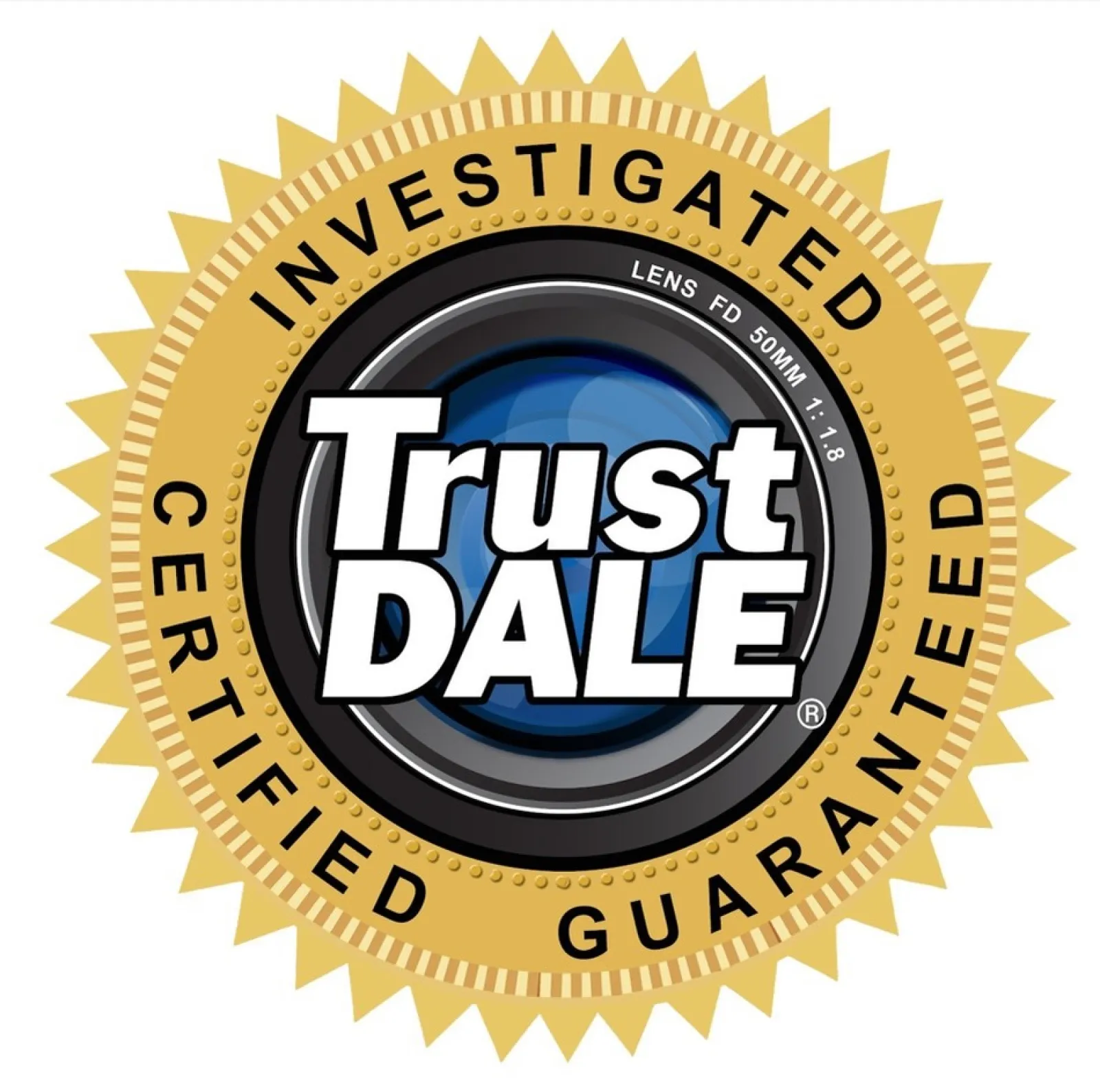 Trust Dale logo with a camera lens and badge reading Investigated Certified Guaranteed