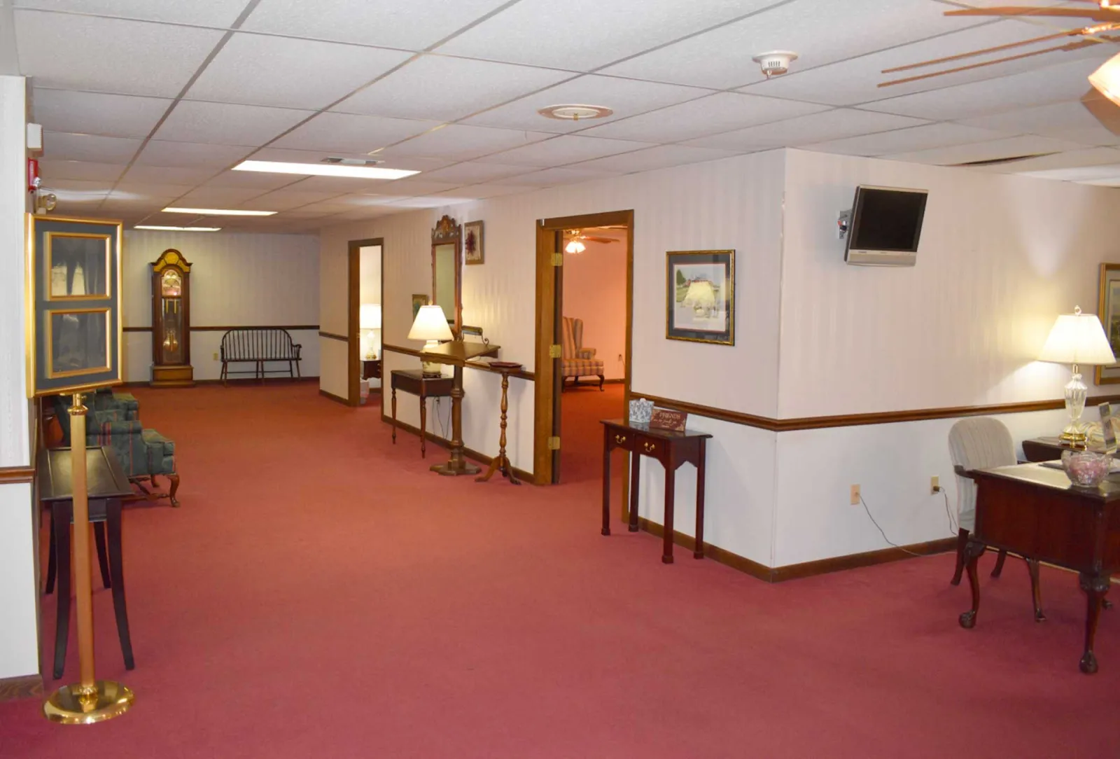 a room filled with furniture and a fireplace