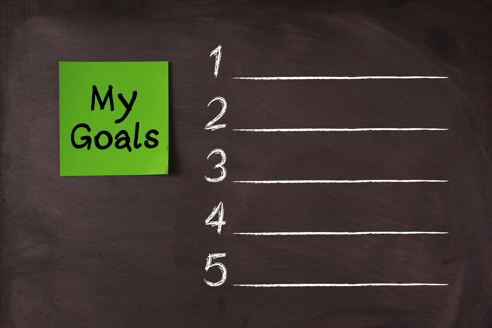 Simple list on a chalkboard labeled 'my goals'