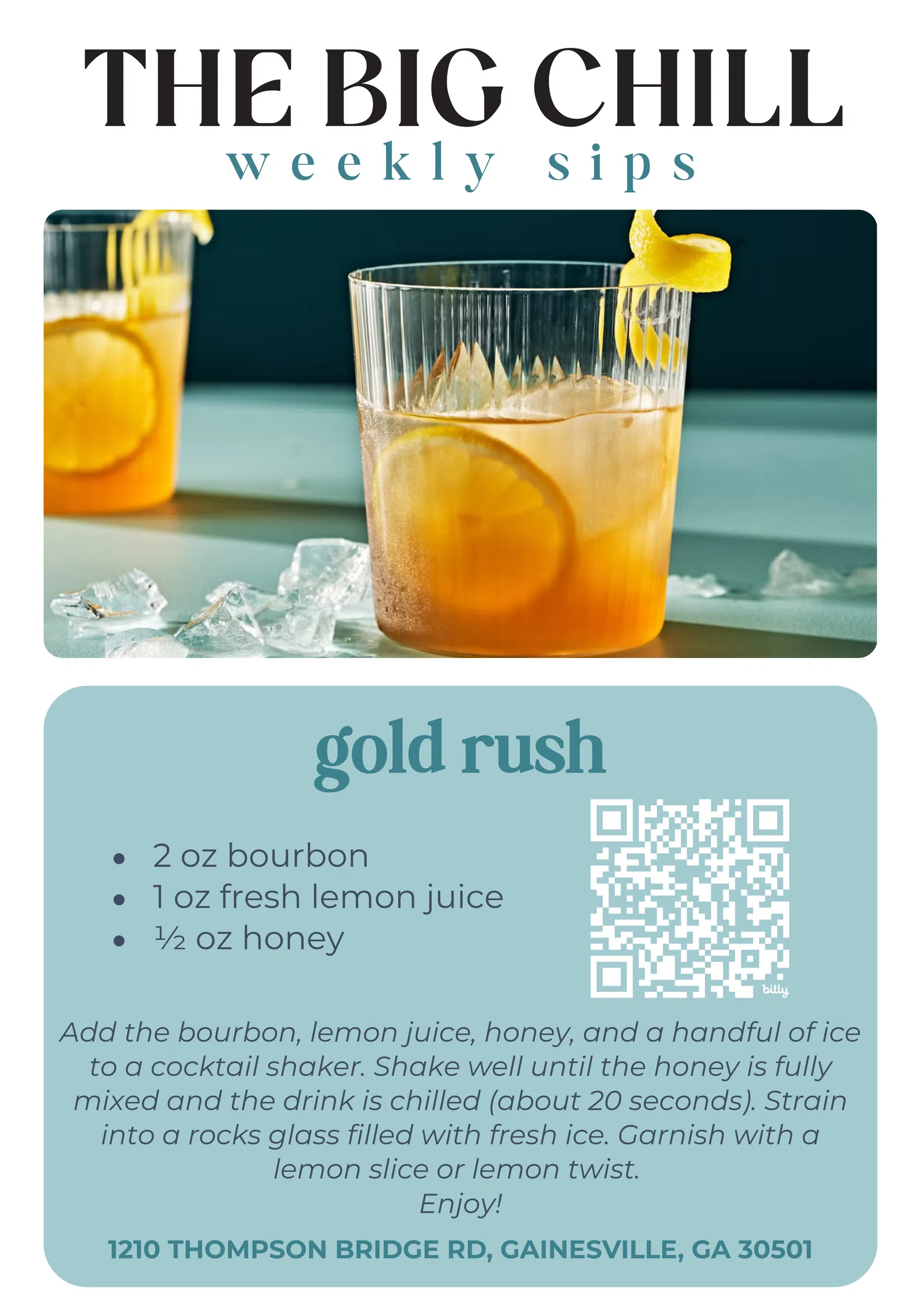 Two bourbon cocktails with ice and lemon garnishes on a light blue surface against a dark background.