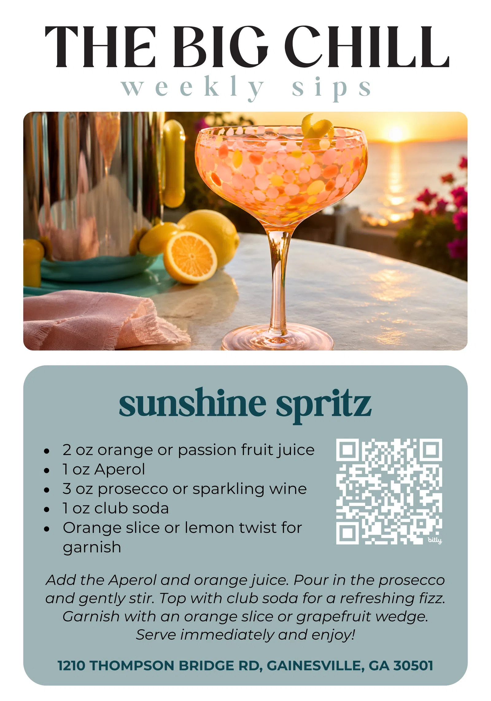 Sunset-lit orange spritz cocktail in a glass with a metal shaker and sliced orange on a table outdoors.