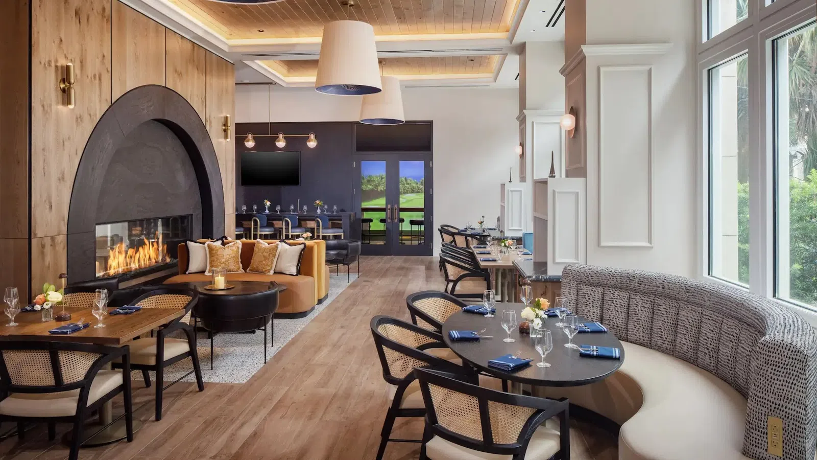 The Lowline by Hyatt JDV Hotel Custom Millwork Including Tongue-and-Groove Ceiling and Stone Fireplace Surround