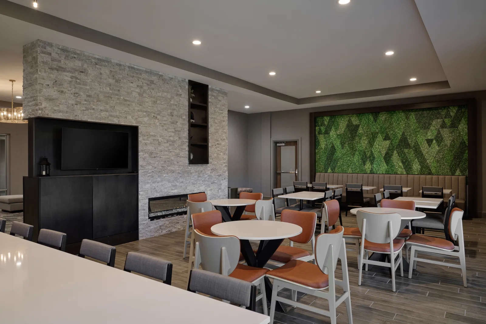 Marriott Courtyard & Residence Inn Dual Brand Custom Bar Area Millwork Focal Walls and Quartz