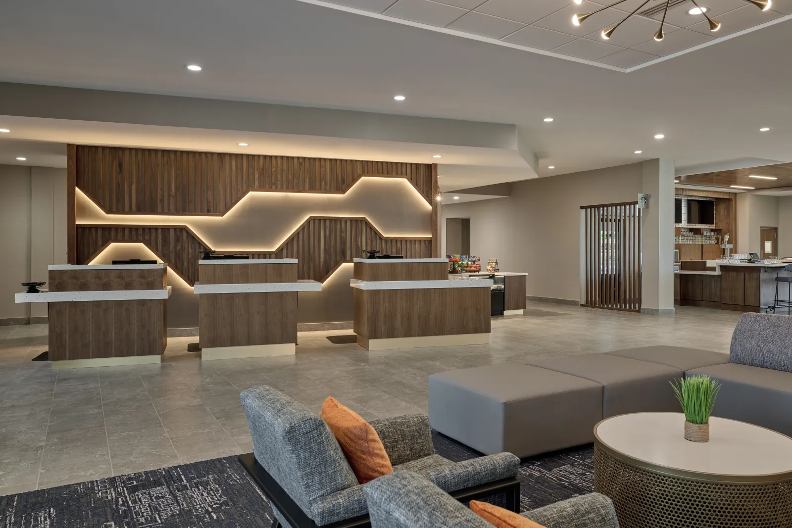 Marriott Courtyard & Residence Inn Dual Brand Custom Front Desk Pods Millwork and Counters