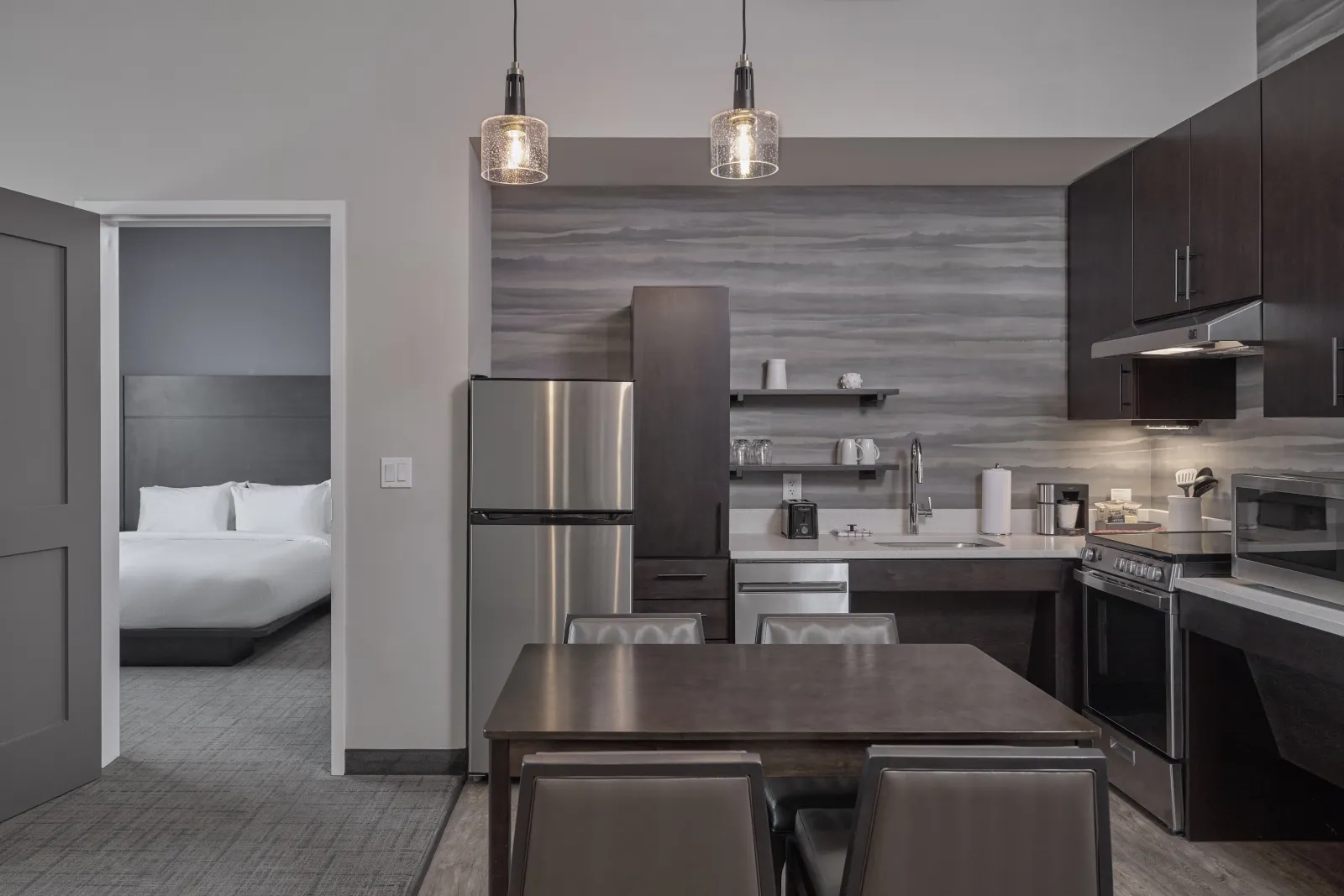 Marriott Courtyard & Residence Inn Dual Brand Custom Guest Kitchen Cabinetry and Quartz