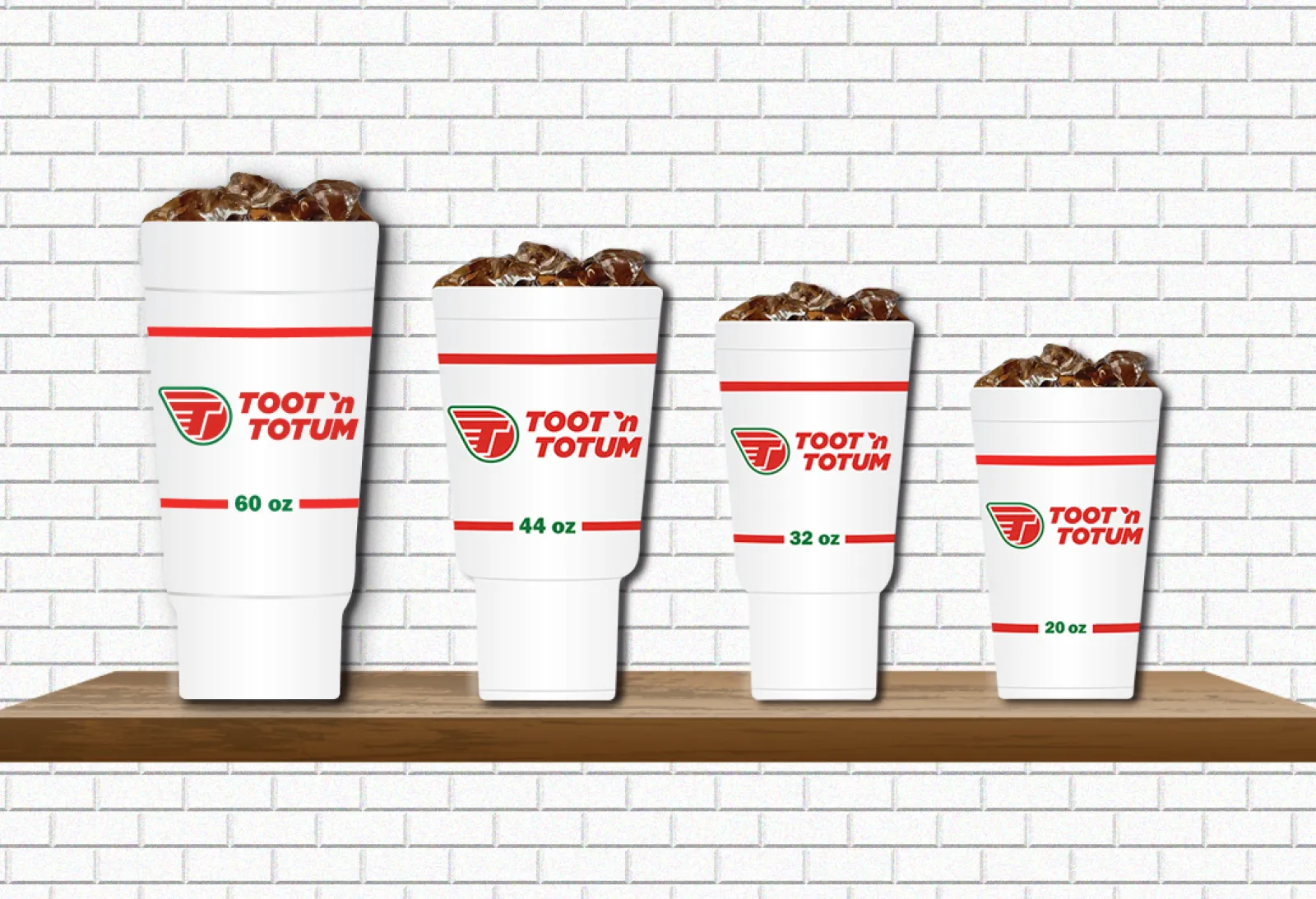 a row of white buckets with red text on them