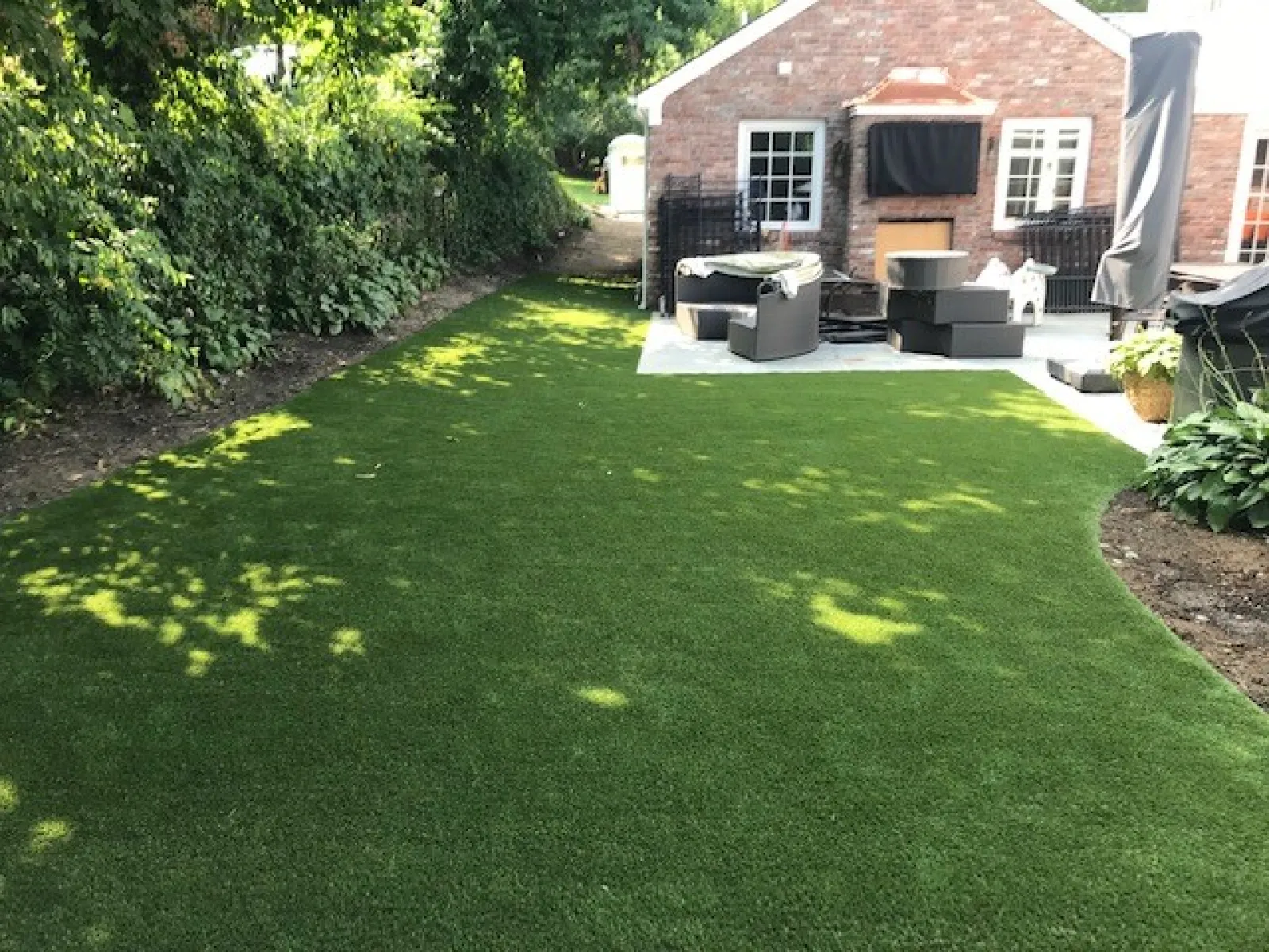 a yard with a green lawn