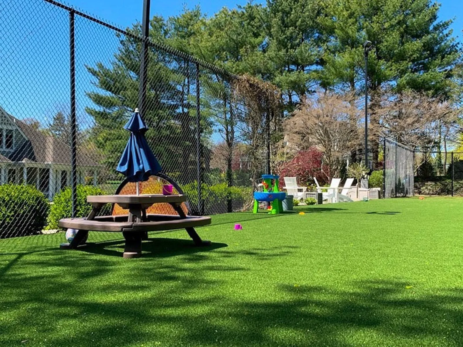 a swing set in a yard