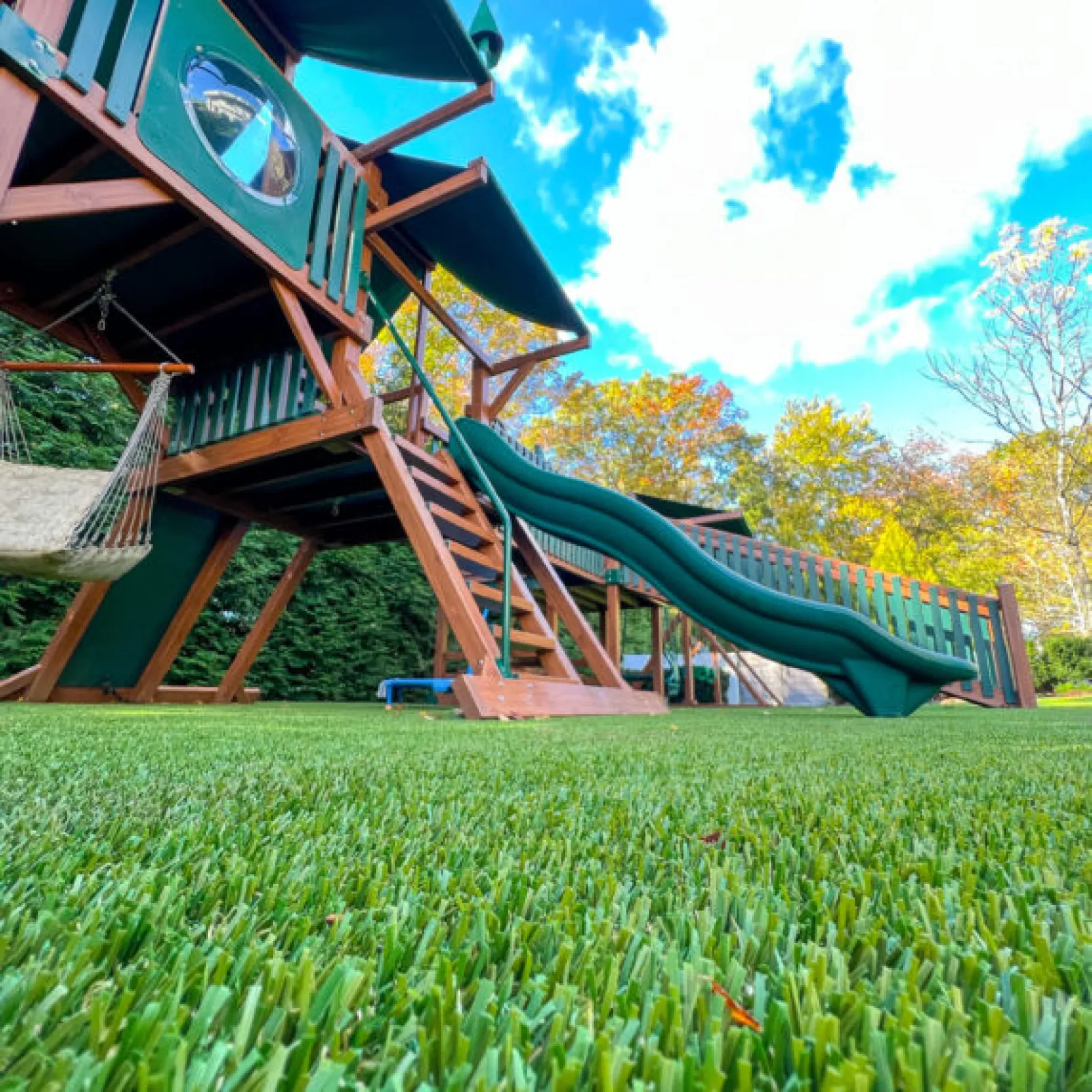 a slide in a grassy area
