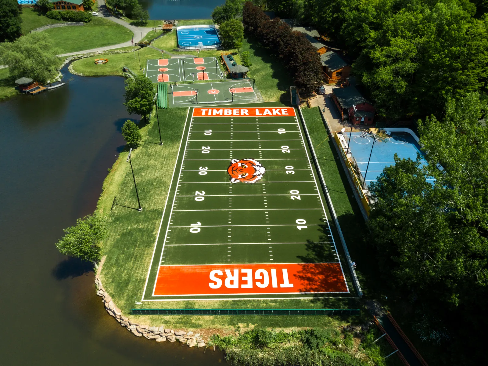 a high angle view of a football field