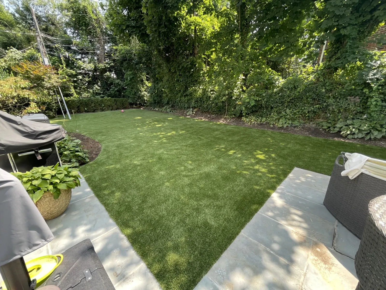 a backyard with a grass yard
