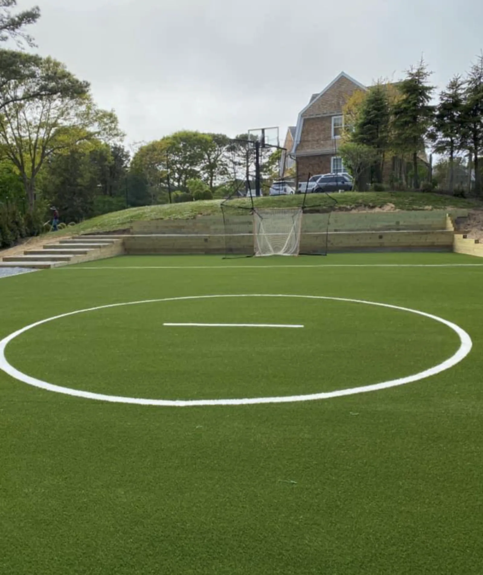 a football field with a goal