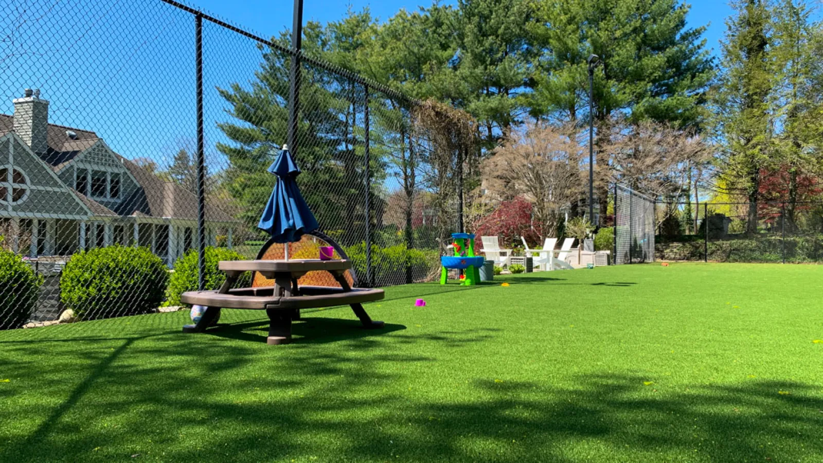 a swing set in a yard