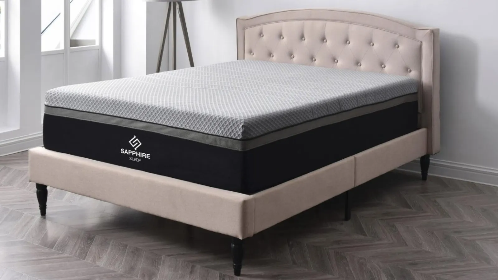 a bed with a white cover