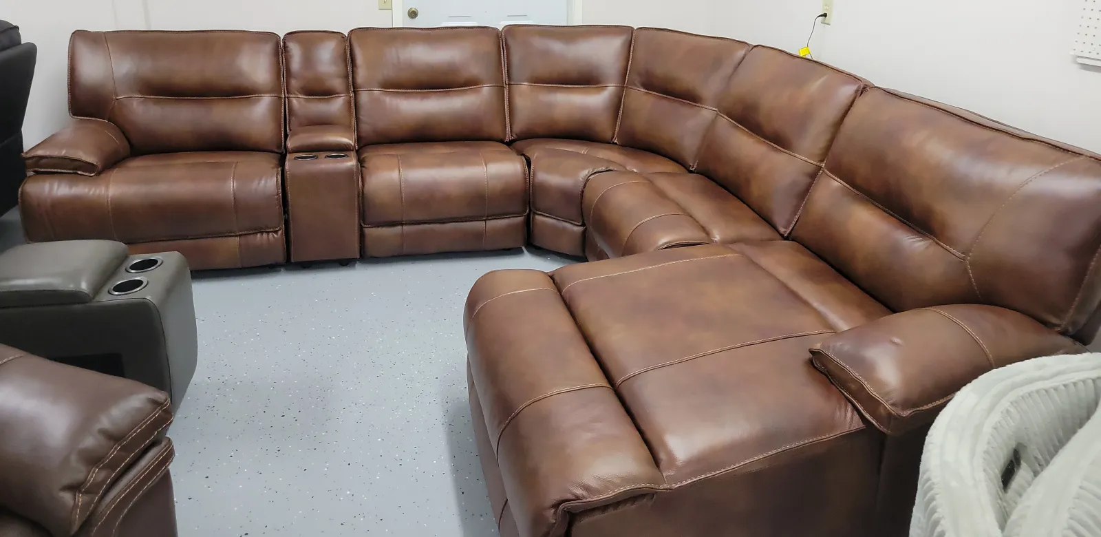 a brown leather couch