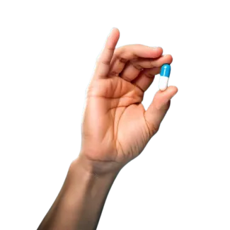 a person holding a small blue object