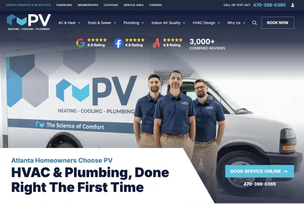 Image of website for PV Heating & Air
