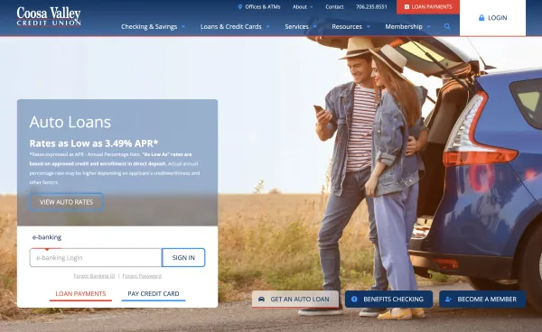 Image of website for Coosa Valley Credit Union
