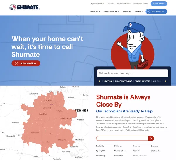 Image of website for Shumate Heating & Air