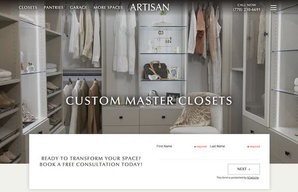 Image of website for Artisan Custom Closets