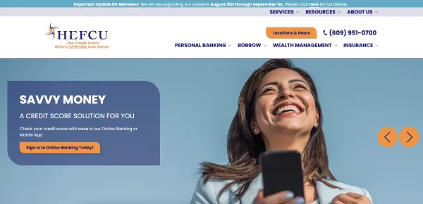 Image of website for HEFCU