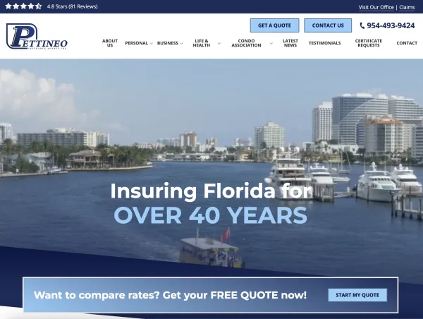 Image of website for Pettineo Insurance Agency