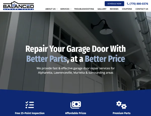 Image of website for Balanced Garage Doors