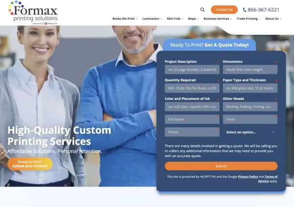 Image of website for Formax Printing